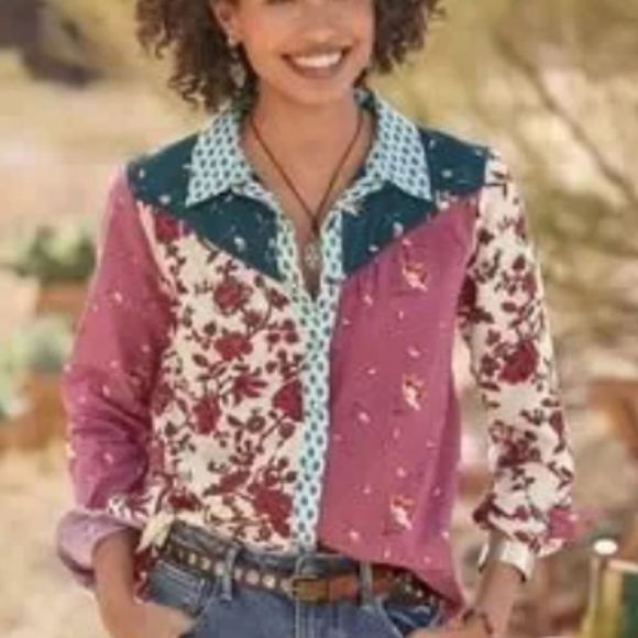 Sundance Tops - Sundance Abigale The Great Top Long Sleeve Patchwork Button Down Shirt Small